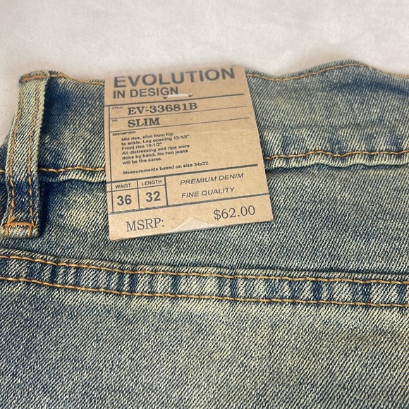 Evolution In Design Denim Jeans Slim Distressed 36” waist, 32” length, stretchy - Picture 7 of 12